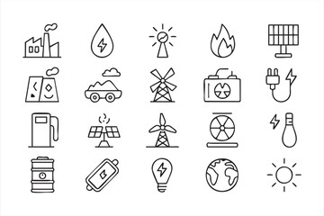Eco power line icon collection for climate friendly energy solutions