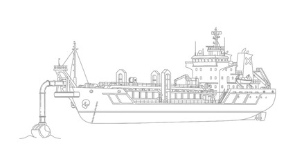 Obraz premium Sea vessel exploration: An intricately detailed line art illustration of a vessel at sea, showcasing its complex structure and functionality. Perfect for marine engineering.
