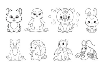 Obraz premium Animals Coloring Page Vector Illustration – Cute Printable SVG for Kids