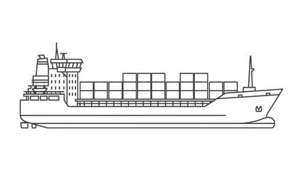 Obraz premium Cargo Ship at Sea: A stylized cargo ship glides across the water, carrying a multitude of shipping containers. It symbolizes the global trade and transportation. 