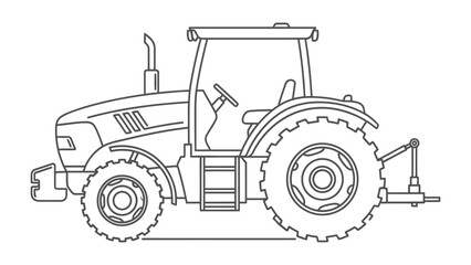 Obraz premium Agricultural Power: A detailed illustration showcases a powerful tractor, ready for fieldwork. The image focuses on the machinery's robust design and functionality.