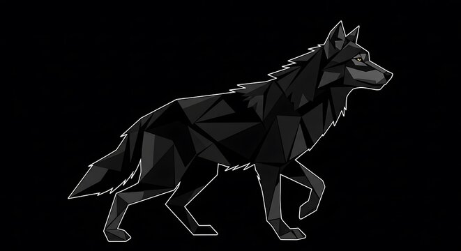 Geometric Wolf Illustration on Black Background.