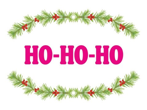 Christmas wreath with festive ho-ho-ho text in the center