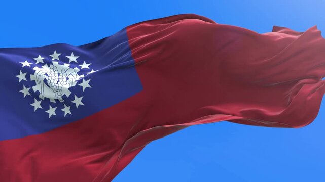 national flag of Myanmar flutters in the wind vfx green screen coup state military