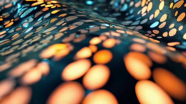 Colorful patterns of light and shadow created by a textured surface in a dimly lit environment