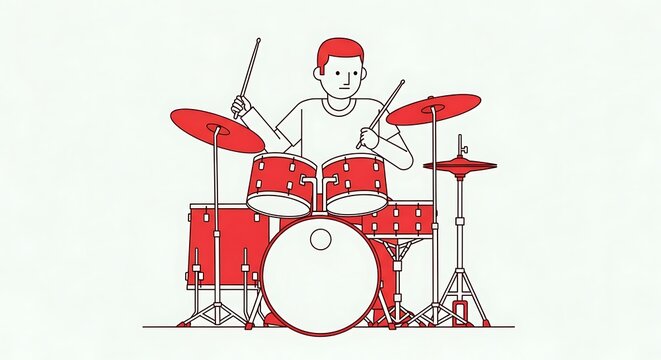 Man Playing Drums Music Illustration.