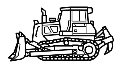Bulldozer Illustration: A detailed outline of a powerful bulldozer, showcasing its robust design and heavy-duty capabilities, perfect for illustrating construction and engineering themes. © Mohiuddin123