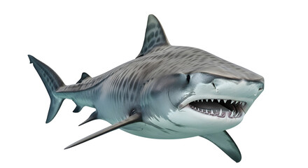 Obraz premium Great white shark swimming in the ocean with its mouth open showing sharp teeth and powerful predator appearance