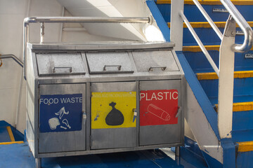 Waste Sorting Bin on Ship Deck for Plastic Food and Packaging Recycling