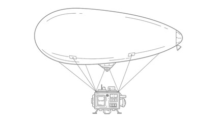 Airship's flight: A detailed illustration captures the grace of an airship, a symbol of early aviation, showcasing its classic form and technology, ready to take to the skies. © hafs121