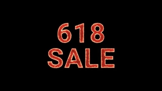 618 Sale Text Glowing Neon Reveal Animation Orange Isolated On Black Background