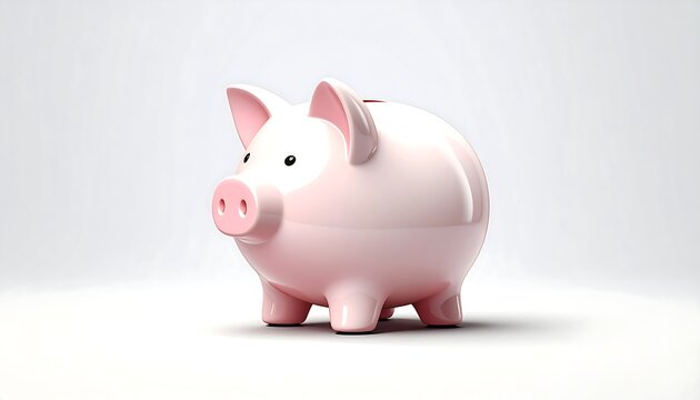 A pink piggy bank stands on a bright, clean white surface, ready for deposits