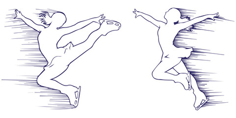 Figure skaters jumping and spinning on ice with motion lines eps 10 © Md