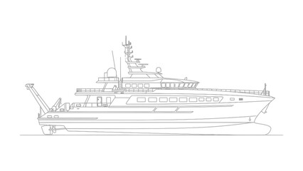 Fototapeta premium Blueprint of Modern Yacht: A detailed blueprint showcasing the sleek design and intricate features of a luxurious modern yacht, highlighting its elegance and engineering.