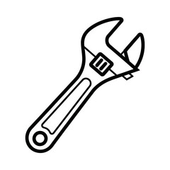 Minimalist black and white vector illustration of an adjustable wrench, perfect for DIY, repair, and tool-related designs.