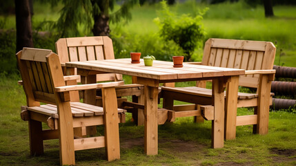 Wooden chairs in the outside garden