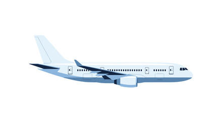 Passenger airplane flying in the sky side view isolated on white background for travel and aviation transportation concepts.
