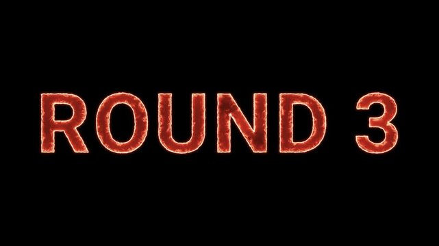 Round 3 Text Glowing Neon Reveal Animation Orange Isolated On Black Background