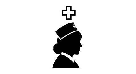 Nurse Silhouette Icon with Medical Cross Symbol