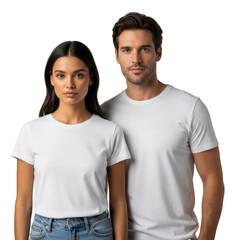 Fototapeta premium Man and woman in white t-shirts and jeans