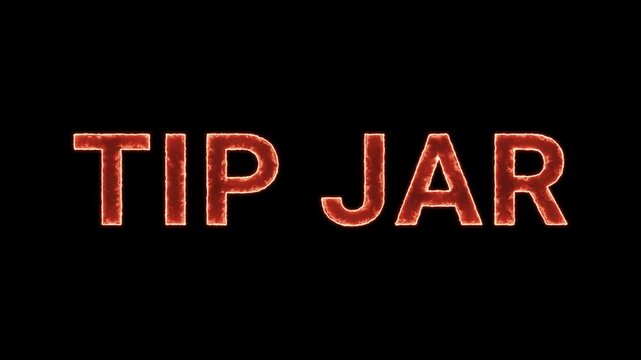 Tip Jar Text Glowing Neon Reveal Animation Orange Isolated On Black Background
