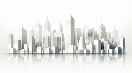 Naklejka premium Light gray cityscape background. Monochrome urban landscape with street. Modern architectural panorama in flat style.