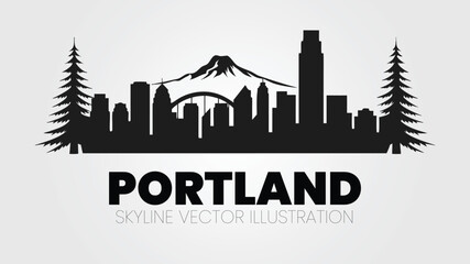 Portland OR downtown cityscape silhouette.