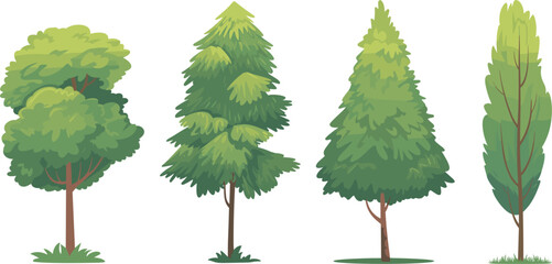 Green Tree Collection with Deciduous and Coniferous Species for Nature Landscape and Environmental Graphic Design Projects © Majnur