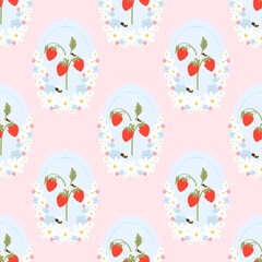 Strawberry Daisy Frames Seamless Pattern 
