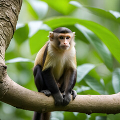 Monkey, capuchin monkey in a woods in Brazil among trees in natural light, selective focus.