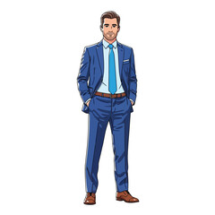 Fototapeta premium Man in a blue suit standing with hands in pockets