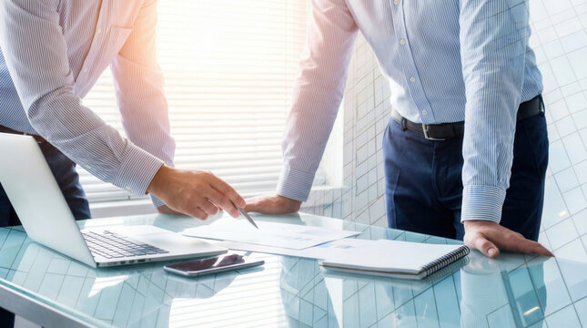 Corporate tax planning meeting concept with business document review