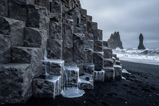 Liquid Geology: Melting Basalt Columns on Icelandic Coast
