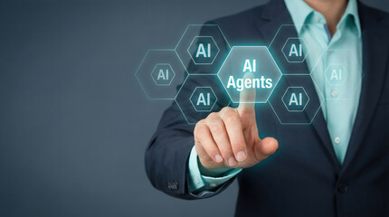 Obraz premium Agentic ai business workflow concept for digital agent finger touch interface