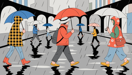 Umbrella Rainy City Vector © MdSzzad