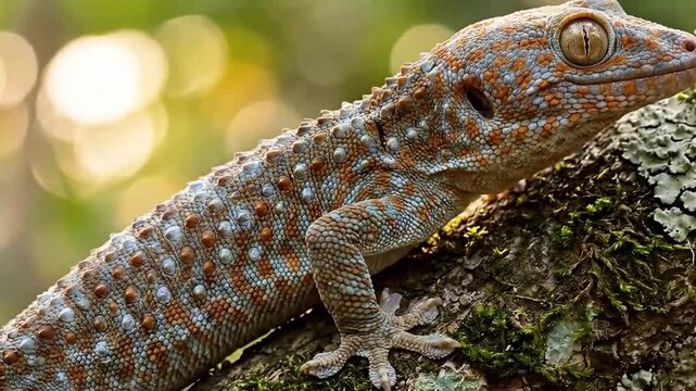 Close-up of Exotic Gekko Gekko Reptile in Tropical Habitat