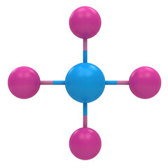 Molecular structure with central atom and four surrounding atoms isolated on transparent background