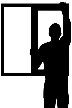 Man installing window frame silhouette vector illustration