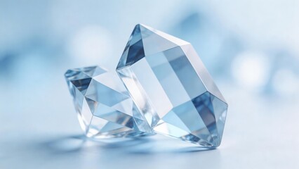 Two clear faceted diamonds on a soft blue background symbolizing luxury value and elegance perfect for jewelry wealth or premium branding concepts,PremiumDesign,ModernStyle