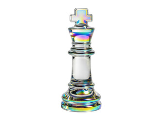 3D rainbow chess queen piece glowing with prism colors isolated on transparent background