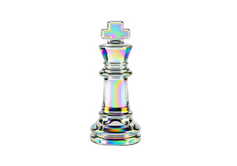 3D rainbow glass chess queen piece glowing with prism colors isolated on transparent background