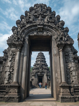 Ancient stone gateway marks the entrance to Ratu Boko Temple, a majestic archaeological site in Prambanan sub-district, Sleman district, Yogyakarta's cultural heartland.