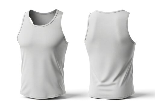 Front And Back View Of A Heather Gray Sleeveless Muscle Tank Top With Detailed Stitching On A White Background Studio Shot