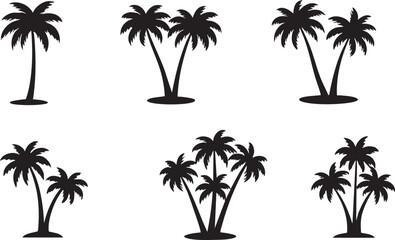 Fototapeta premium Collection of palm tree silhouettes tropical plant icons for travel and summer design isolated on white background