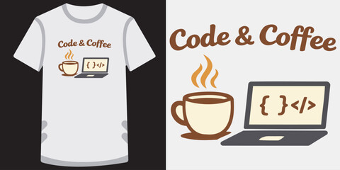 Trendy graphic design tshirt featuring a creative code and coffee theme perfect for programmers and developers who love coding while enjoying their favorite beverage