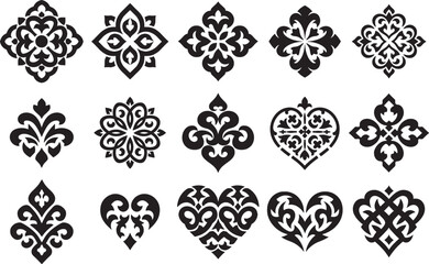 Vintage Floral Damask Ornament Vector Icon Set