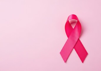 Pink breast cancer awareness ribbon on pink background