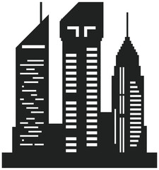 Obraz premium Black and white building silhouette set, featuring urban skyscraper skyline vector illustrations isolated for cityscape, architecture, and real estate design projects.
