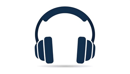 Fototapeta premium A simplified, navy-blue graphic of over-ear sound-reproducing devices with a shadow beneath it, isolated on a white background