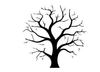 Fototapeta premium Bare Tree Silhouette Vector, Leafless Tree Silhouette Illustration, Natural Forest Tree